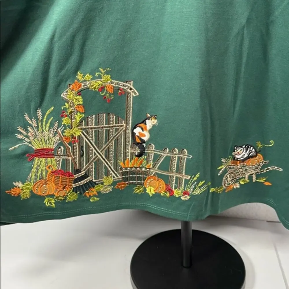 Women's Grandma New NWT Alfred Dunner Fall Autumn Cats Green Embroidered Top PM